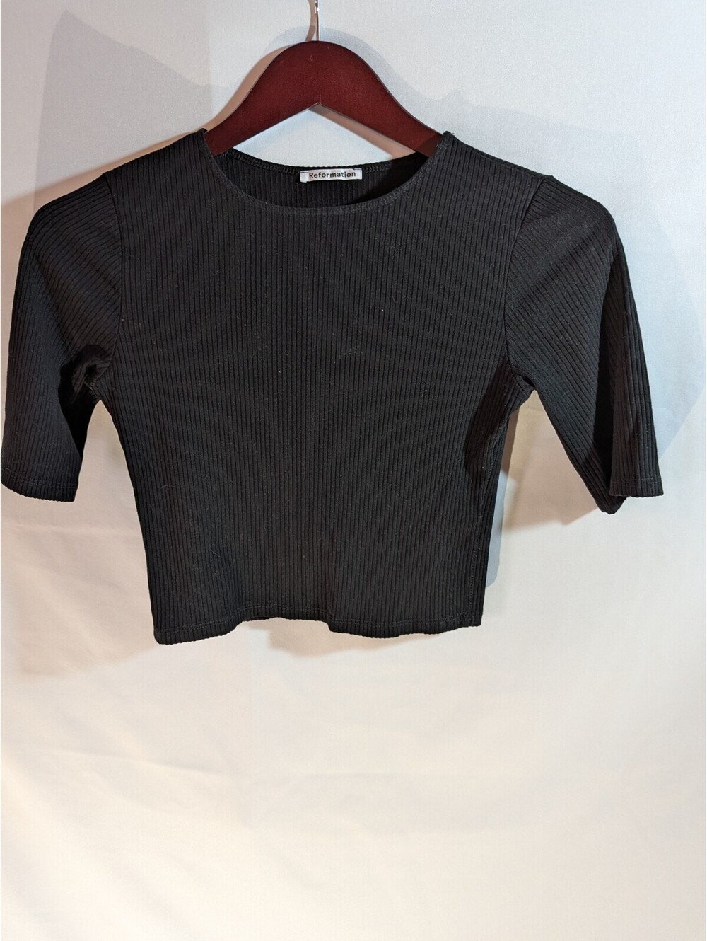 Reformation | Basics Black Ribbed Short Sleeve Crop Top Size Small
